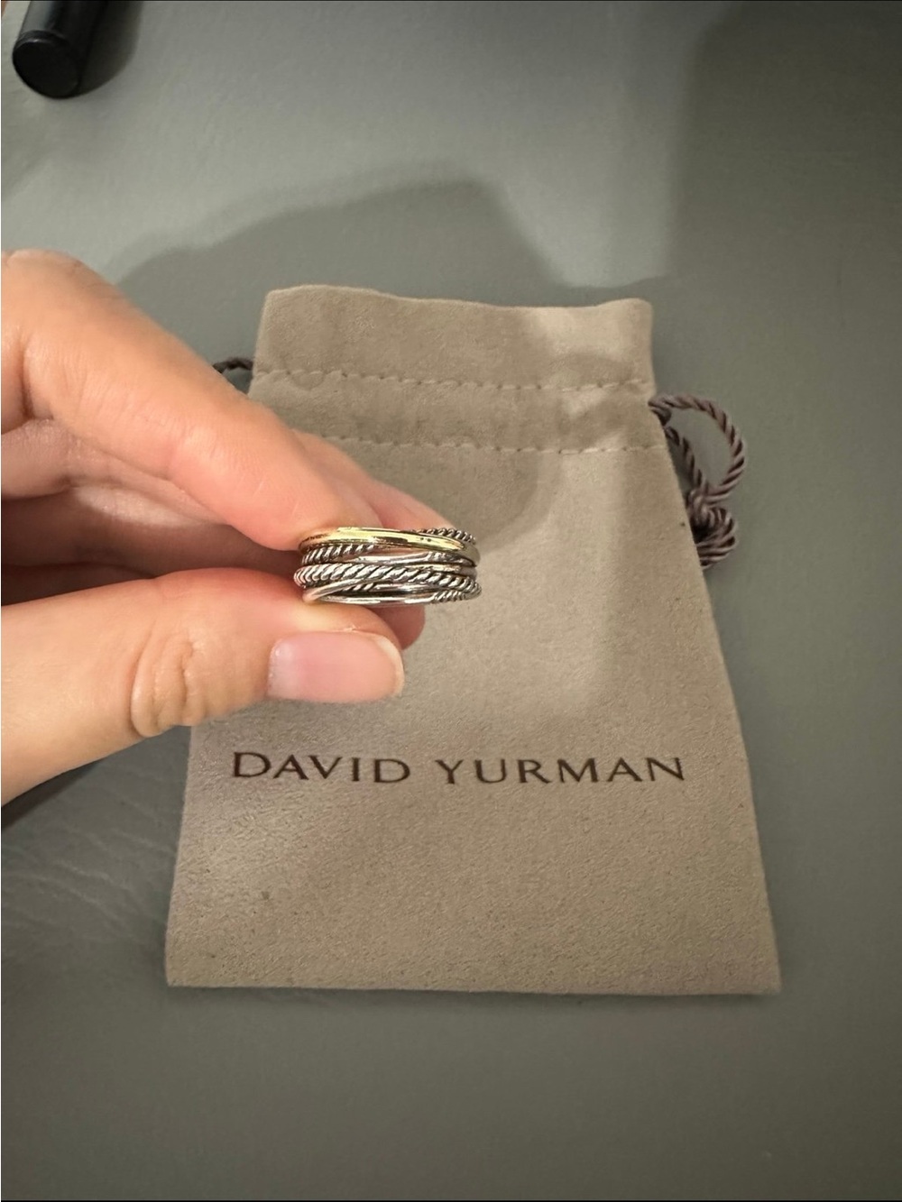 David Yurman Two-Tone Cable Crossover Band Ring - Silver and 18k Gold - Picture 2 of 6